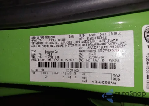 2015 Ford Fiesta Se from USA, damaged, VIN 3FADP4BJ3FM126827